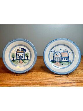 Set of 2 MA Hadley Country Scene Blue 7.75" Salad Plate / Lunch Plate:  House a